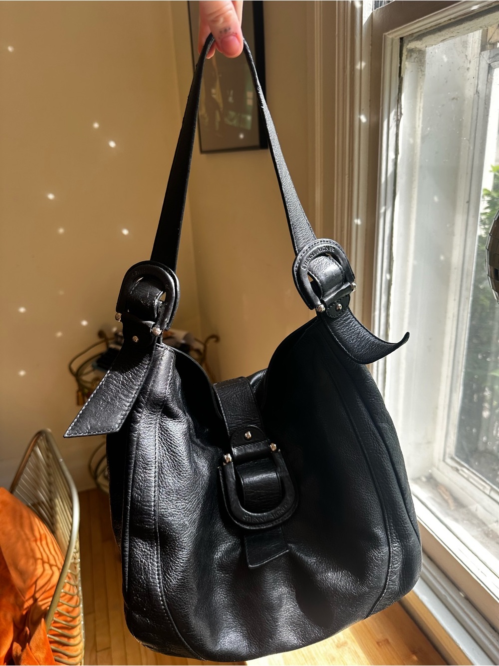 Vintage Etienne Aigner Black Pebbled Leather Slouchy Hobo Shoulder Bag